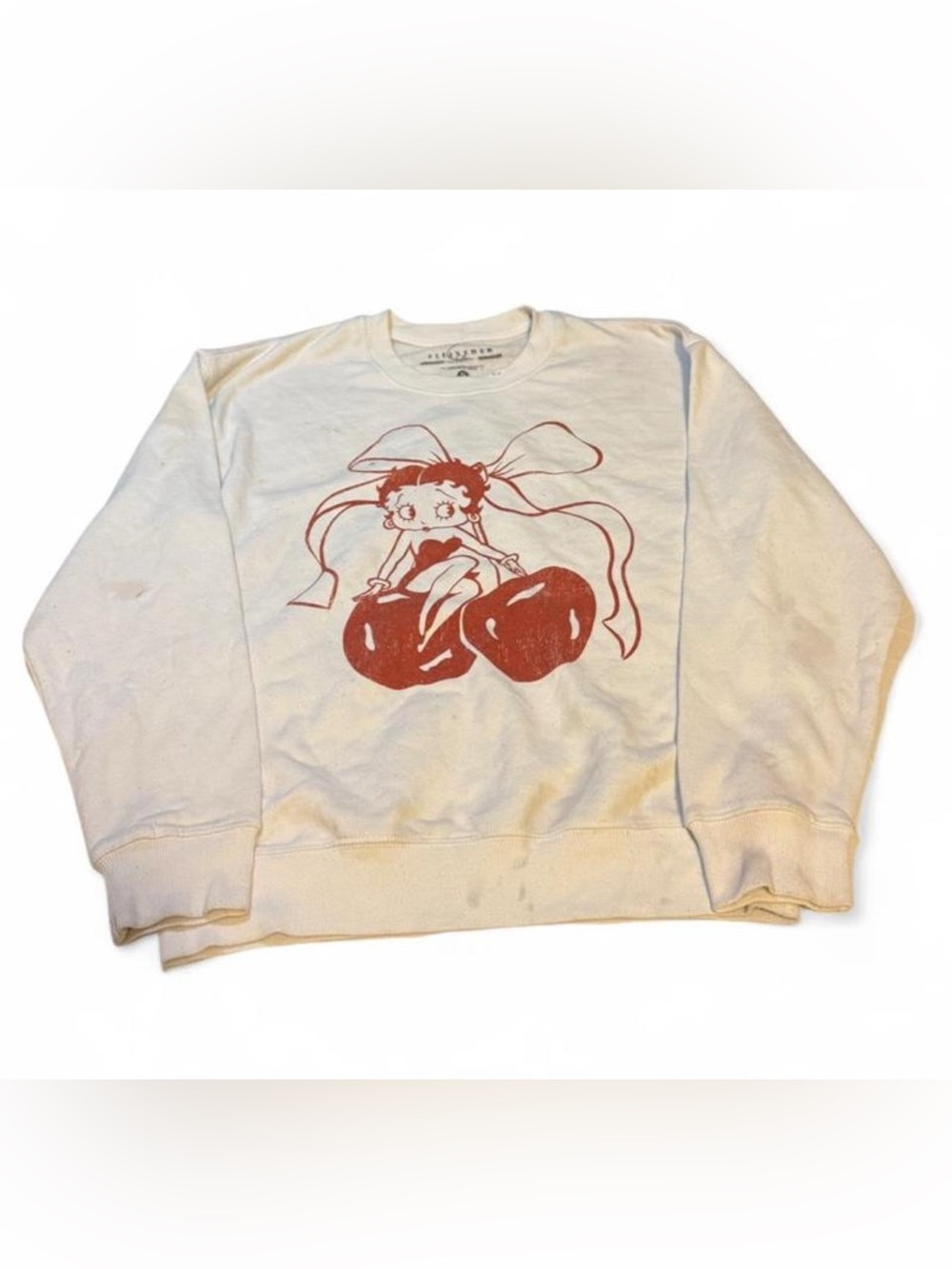 Vintage White Sweatshirt with Red Betty Boop Cherry Graphic